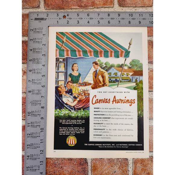 1950 Smiling Happy Couples Enjoying Patio with Stripe Canvas Awning Vtg Print Ad - Picture 4 of 6